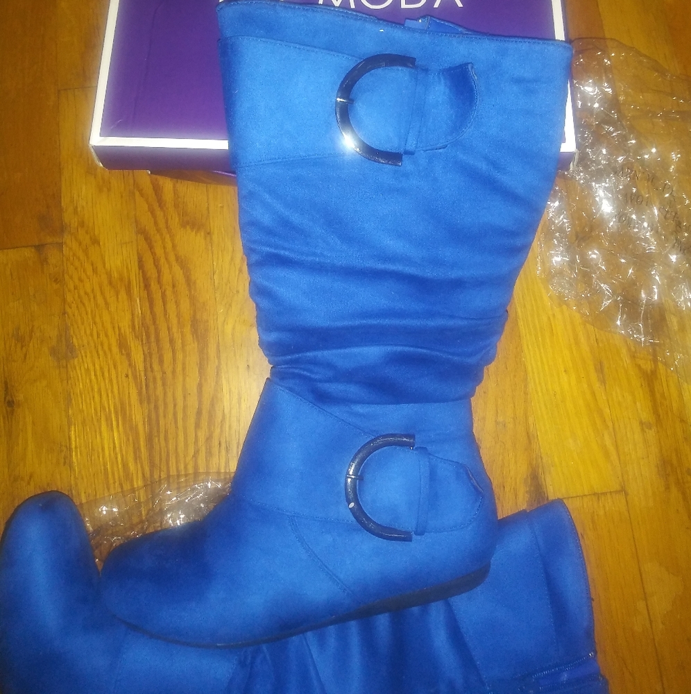 Royal Blue velvet knee boots